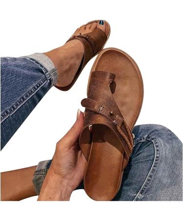 Evzosrz Women's Orthopedic Ring Toe Sandals - Brown, Size 9 | Casual Summer Beach Retro Orthotic Slides - Buy Online on GoSupps.com