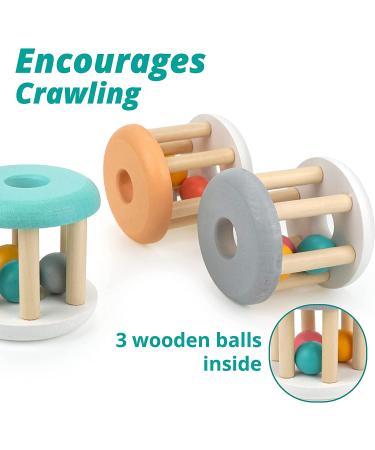 DUCKBOXX XX Wooden Rattle Rollers for Babies 0m-2yrs - White Base (3pcs) - Buy Online on GoSupps.com