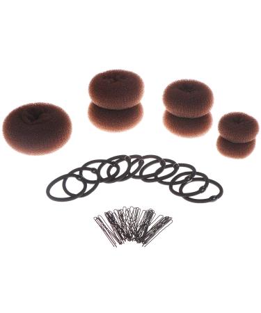 Locolo 7 piece Donut hair knot maker ring style bungemaker set brown (1 extra tall + 2 tall + 2 medium + 2 small) with 10 hair tie and 40 hairpins hair donut for chignon hair - Buy Online on GoSupps.com