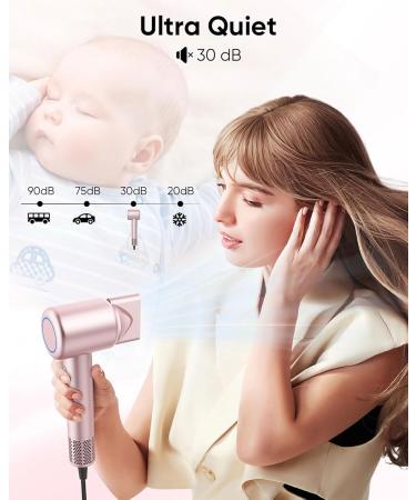 ANIEKIN Hair Blow Dryer - 110 000 RPM Fast Drying Ionic Dryer with Thermo Control & Quiet Operation | Magnetic Diffuser for Home & Travel - Pink - Buy Online on GoSupps.com