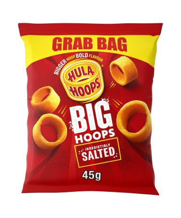 Hula Hoops BIG HOOPS SALTED Grab Bag Crisps 45g Bags Case of 36 - Bigger Hoop bold flavour. Bigger than standard sized Hula Hoops - No Artificial Colours or Flavours Suitable for Vegetarians Salted 45 g (Pack of 36)