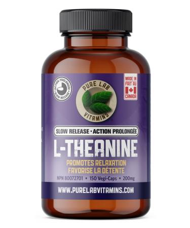 Pure Lab Vitamins - L-Theanine 200mg Capsules - Concerns and Pressure Relief Supplements - Brain Memory Focus Supplement for Adults - Promotes Relaxation and Improves Sleep Quality - 150 Vegi Caps