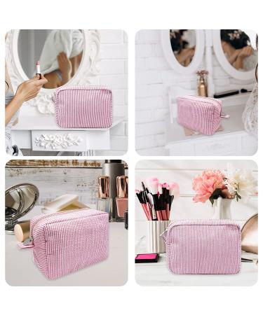 GFU Seersucker Cosmetic Bag - Travel Toiletry Makeup Organizer - Large Women's Aesthetic Storage Pouch - Pink - Buy Online on GoSupps.com
