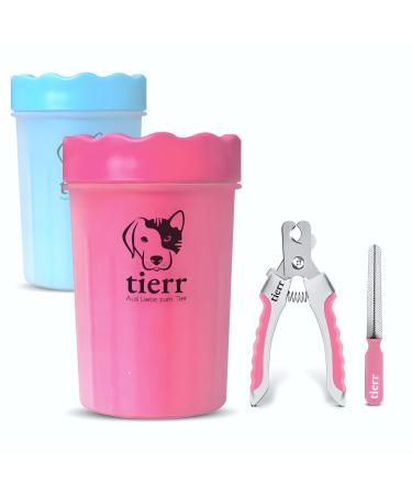 Tierr Pfotenreiniger for dogs |Remove dirt from dog paws |Thorough cleaning with soft brush |Dishwasher safe (size M + claw scissors pink) size M + claw scissors pink