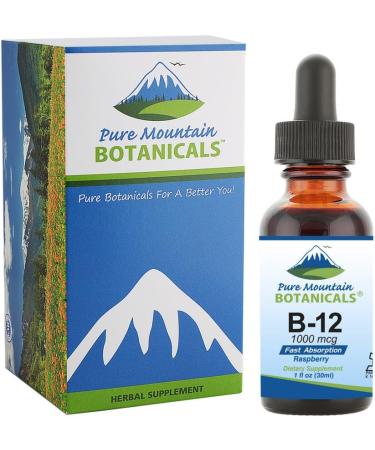 Pure Mountain Botanicals B12 Vitamin 1000 mcg Kosher Drops - Natural Berry Flavor - 1oz Bottle - Buy Online on GoSupps.com