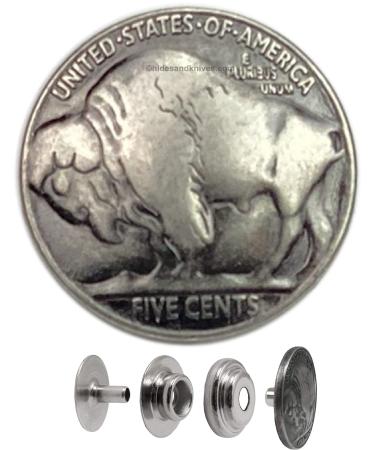 Hides & Knives Snaps in Decorative Buffalo Nickel, 5 Sets Included, Premium Line 24 Leather Snap Buttons Set