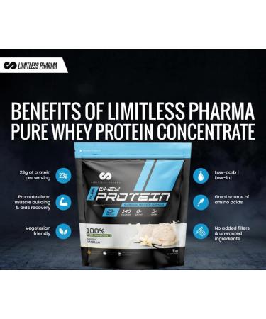 Limitless Pharma Pure Whey Protein | High Protein Whey Concentrate Protein Powder | 23g Protein 6g BCAAs Gluten Free Low Sugar Low Carb Low Lactose | 65 Servings 5LB (Smooth Vanilla) Vanilla 5LB - Buy Online on GoSupps.com
