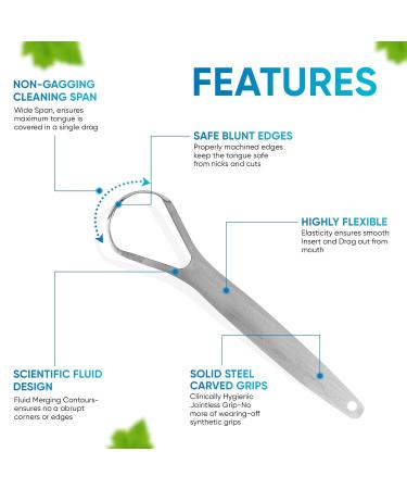 Stainless Steel Tongue Scraper for Adults - 2 Pack with Travel Cases | Fresh Breath & Easy Oral Hygiene - Buy Online on GoSupps.com