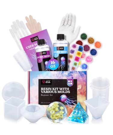 LETS Resin Resin Kits and Molds Complete Set, 16OZ Resin Molds Silicone Kit Bundle with Sphere, Pyramid Molds, Resin Epoxy Starter Kit for Beginner Resin Casting