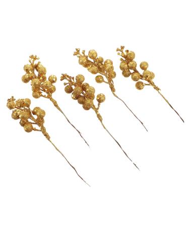 Artibetter Xmas Berry Picks Flower Garland 5pcs Christmas Faux Fruit Skewers Pine Picks Xmas Ornament Artificial Holly Berry Red Berry Stems Christmas Berries Stems Berries Branches Golden 19x4x3cm