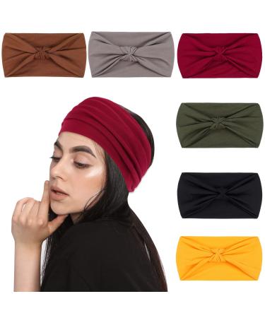 Hishexin 6 Pack Headbands for Women Versatile Turban Workout Yoga Women s Headbands Non Slip Fashion Wide Head bands Hair Accessories (Pattern A)
