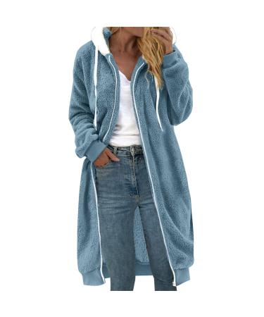 Hanxiulin coat plush jacket hoodie jacket oversize winter coat ladies sweater fleece sweater basic hooded jacket light quilted jacket lightweight quilted coat outerwear winter warm trench coat m light blue
