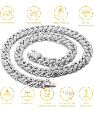 Halukakah 14MM Gold Chain Iced Out Cat Diamond Cuban Link Necklace in XS-M Size - Platinum Plated Small (8) - Free Giftbox Included - Buy Online on GoSupps.com