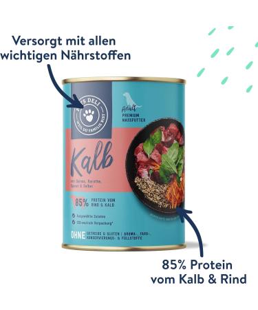 Pets Deli Wet Dog Food with Veal Quinoa Carrot Spinach & Sage Sugar & Gluten-Free 6 x 400g Pack - Buy Online on GoSupps.com