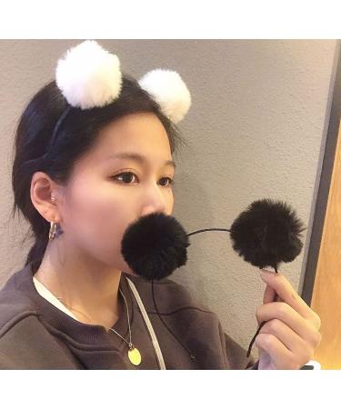 UPSTORE 3PCS Fluffy Pom Ball Headbands with Panda Ears Hair Accessories for Party Costume - Black, White, Pink - Buy Online on GoSupps.com