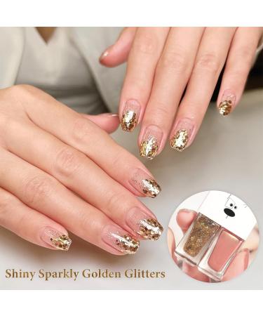 Nail Polish Set Quick Dry Nail Polish Long Lasting Nail Varnish 2 in 1 Shimmering Pink & Golden Glitter Nail Polish set No Need Cure Nail Polishes DIY Nail Art Manicure at Home - Buy Online on GoSupps.com