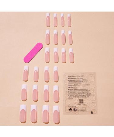DMQ French False Nails Long 24Pcs Coffin Fake Nails White French Press on Nails Nude Pink French Nail Tips with Glue Full Cover Stick on Nails for Women Girls Nails Art French Extra Long - Buy Online on GoSupps.com