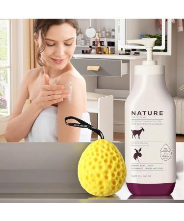 Goat Milk Lotion Bundle with Bath Sponge - Creamy Body Moisturizer Vitamins A & B3 Gentle for All Skin - Pack of 2 - Buy Online on GoSupps.com