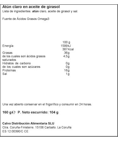 Buy Calvo Yellowfin Tuna in Sunflower Oil - 160g | Premium Quality International Shipping - Buy Online on GoSupps.com