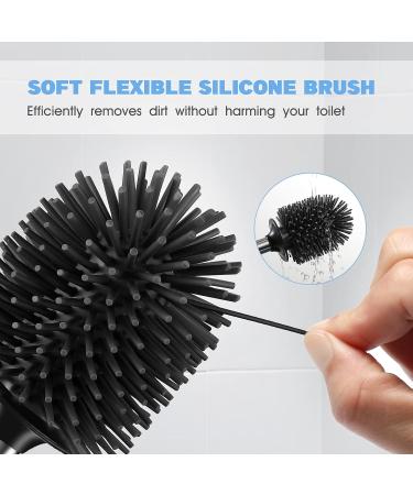 Silicone Stainless Steel Toilet Bowl Brush Holder Set for Deep Cleaning - Modern Bathroom Restroom Cleaner with Caddy - Buy Online on GoSupps.com