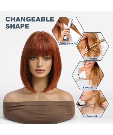 Esmee Short Straight Auburn Bob Wig with Fringe | 14-Inch Synthetic Cosplay Wig for Women - Reddish Brown International Shipping - Buy Online on GoSupps.com