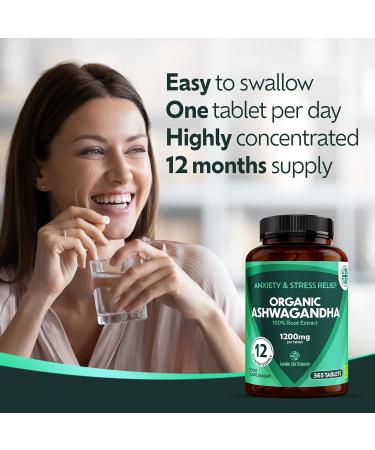 Organic Ashwagandha 1200mg 5% Withanolides Extract - 365 Tablets | Highest Concentration | Vegan | UK Supplier - Buy Online on GoSupps.com