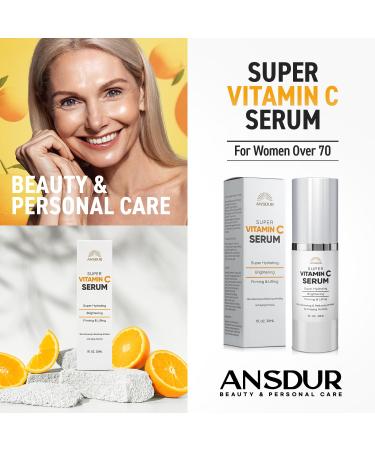 ANSDUR Super Vitamin C Serum for Women 70+: Anti-Aging Hydrating Face Serum with Niacinamide Bakuchiol & Hyaluronic Acid - Korean Skincare 1 fl oz - Buy Online on GoSupps.com