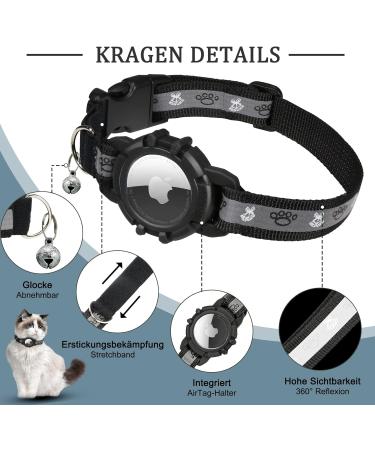 JiaraRui Reflective AirTag Cat Neck Band - Adjustable GPS Collar for Cats & Puppies - Black 7-9 inch - Buy Online on GoSupps.com