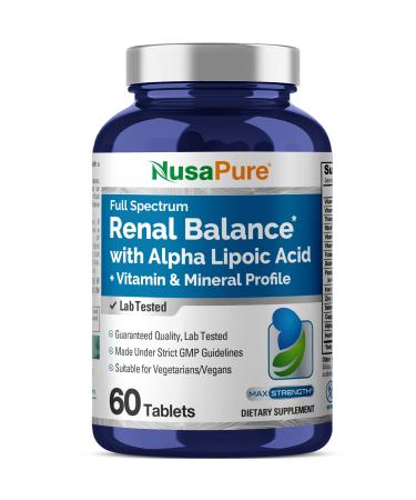 NusaPure Renal Balance with Alpha Liopic Acid Vitamin & Mineral Vegetarians Vegans Non-GMO Per 60 Tablets