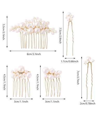 5-Piece Pearl Hair Accessories Set | Bridal Hair Combs & Gold Pearl Hairpins for Wedding - Elegant Bride Headdress - Buy Online on GoSupps.com