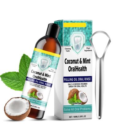 Oral care oil with coconut oil peppermint oil 100 ml natural mouthwash with tongue scraps for fresh breath tooth whitening gum health