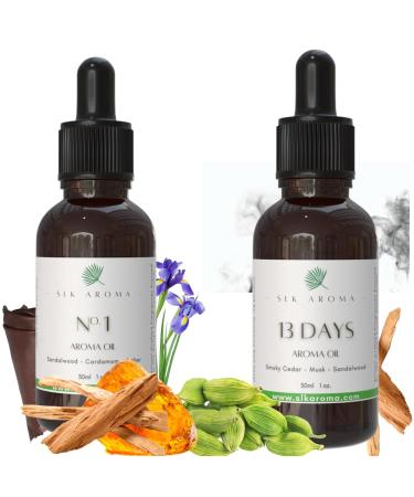 Multipack - 2 Pack - Aroma Diffuser Oil by SLK Aroma - for All Diffusers waterless and waterbased - Essential Oil Blend (Smokey Sandalwood)