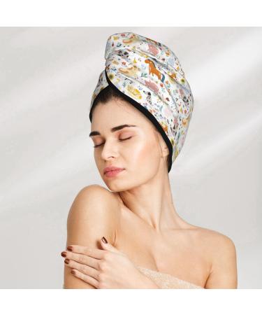 Cute Farm Animals Microfiber Hair Towel | Super Absorbent Coral Velvet Wrap for Long Curly & Thick Hair - Quick Dry for Women - Buy Online on GoSupps.com
