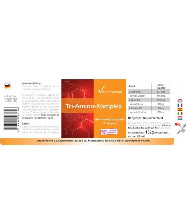 Tri Amino Complex - Amino Acid Complex with Arginine Ornithine and Lysine - Vegan - Magnesium Stearate Free - 90 Tablets | Vitamintrend  - Buy Online on GoSupps.com
