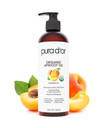 PURA D'OR 16 Oz ORGANIC Apricot Kernel Oil - 100% Pure & Natural USDA Certified Cold Pressed Carrier Oil - Antioxidant & Vitamin E Rich Moisturizer for Natural Glow & Softness - Face Skin & Hair