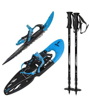 ALPIDEX snowshoes 29 INCH shoe size 38-46 up to 140 kg climbing aid carrying bag optional poles Blue with poles