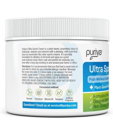Puriya Ultra Sports Cream with Natural Menthol Long Lasting Balm for Muscle and Joint Comfort in Leg Hand Ankle and Knee Fast-Acting Rub with Pleasant Scent Maximum Strength Fit for Athletes 4 Ounce - Buy Online on GoSupps.com