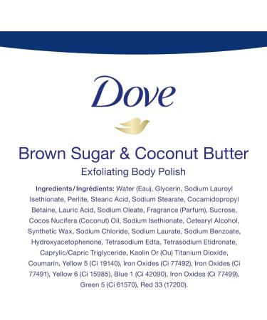 Dove Exfoliating Body Polish for silky smooth skin Brown Sugar & Coconut Butter body scrub exfoliates & restores skin's natural nutrients 298 g Brown Sugar & Coconut Butter 298 g (Pack of 1) - Buy Online on GoSupps.com