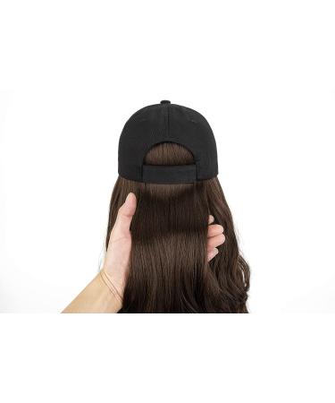 AynnQueen Baseball Cap with Detachable Hair Extensions - Medium Brown 21 Long Wavy Synthetic Hair - Adjustable Hat Wig Attached - Black Baseball Cap - Women's Fashion Accessory - Buy Online on GoSupps.com