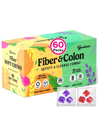 Fiber Gummies & Colon Gentle Cleanse 180 Soft Chews 12g Fiber Supplement & Colon Gut Cleanse for Women Men with Psyllium Husk Senna Probiotics for Detox Digestive Constipation Relief Gut Health 180 Count (Pack of 1)