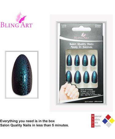 Bling Art Almond False Nails Fake Stiletto Water Green Purple 24 Long Tips - Buy Online on GoSupps.com