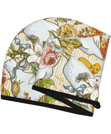 Soft Super Absorbent Ducks and Flowers Microfiber Hair Towel Wrap for Women - Quick Dry Coral Velvet Cap for Long Curly & Thick Hair - Buy Online on GoSupps.com