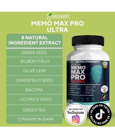 GREENVIFY Memo Max Pro Ultra Memory Support Supplement 60 Capsules Extra Strength with Vitamins and Herbal Blend (1) - Buy Online on GoSupps.com