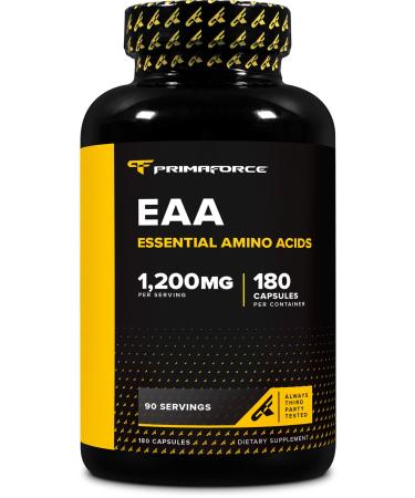 Primaforce EAA Capsules 1200mg 180 Capsules 90 Servings - Essential Amino Acids - Non-GMO Gluten Free & Vegitarian Friendly