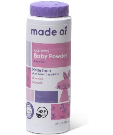 MADE OF Organic Baby Powder- Organic Corn Starch Baby Powder for Sensitive Skin and Eczema - NSF Organic Certified - Made in USA - 3.4oz (Fragrance Free, 1-Pack) Fragrance Free 3.4 Fl Oz (Pack of 1)