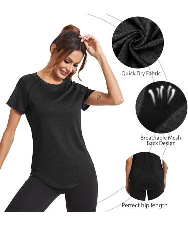 Wayleb Women's Sportshirt - Lightweight Breathable Running & Training T-Shirt | Short Sleeve Round Neck Fitness & Yoga Tops (S-XXL Black) - Buy Online on GoSupps.com