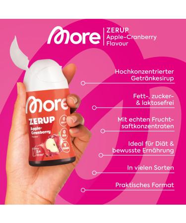 More Zerup Apple Cranberry Syrup - Sugar-Free Vegan Zero Calories | 4x65ml | Makes 32L of Flavorful Drink - Made in Germany - Buy Online on GoSupps.com