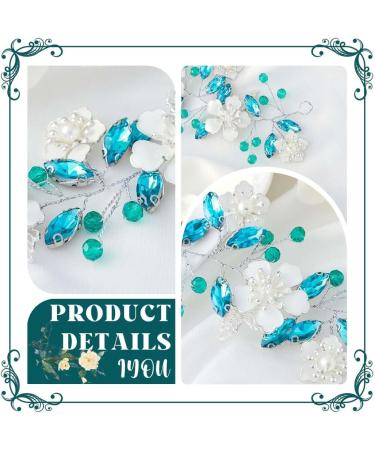IYOU Flower Wedding Hair Vines Blue Crystal Bride Headband Leaf Guest Bridesmaid Hair Accessories for Women - Buy Online on GoSupps.com