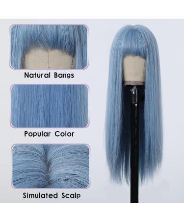 Allbell Long Straight Blue Wig for Women - Synthetic Wig with Bangs | Perfect for Cosplay & Everyday Wear - Buy Online on GoSupps.com