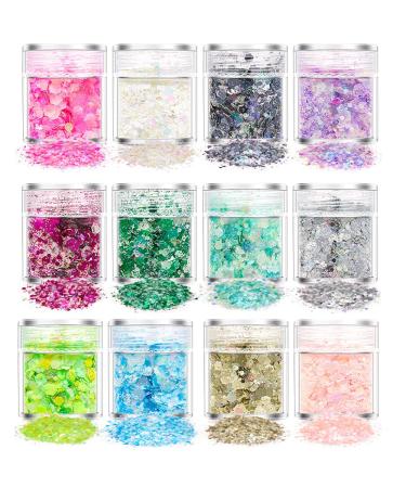 12 colors glitter set fluorescent glitter face colographic sequins holographic glitter sequin set for festival decoration handicrafts nail art 12 x 8g (96g)
